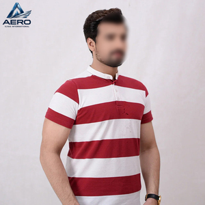 Highest Quality Soft Touch Fabric <b>Men's</b> Red White Striped Short Sleeve Knitted Polo Shirt Casual Breathable Cotton Tees - Product Image 4