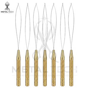 Gold Hair Extension Loop <b>Needle</b> Wire Pulling Hook <b>Threader</b> Set for Micro Ring Links Silicone Beads Application Pack - Product Image 3