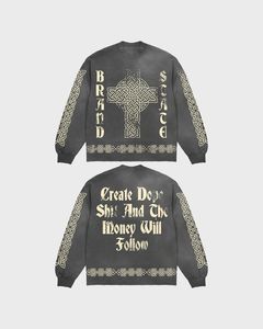 Conjunto de Sudadera con Cruz Celta Negra Crema |   Sudadera con cuello redondo y estampado extragrande y pantalones deportivos |   Conjunto de Ropa Urbana a la Moda, Marca Privada OEM - Product Image 1