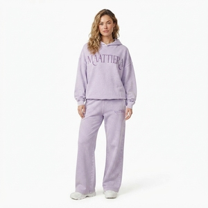Conjunto de Sudadera Oversize con Capucha y Pantalones Anchos de Felpa de Algodón para Mujer, Estilo Casual Urbano, OEM ODM - Product Image 1