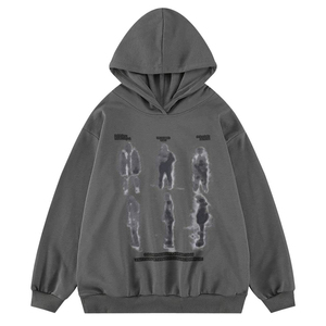 Sweat-shirt à capuche noir pour homme avec logo étoile bleue imprimé sur le devant, coupe classique, en coton tricoté, hiver, uni, délavé, streetwear décontracté - Product Image 4