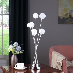 Lampada da tavolo a LED in alluminio da 27,5 pollici con 6 luci, globo in acrilico e finitura in metallo cromato, design Chrysanthe Silver - Product Image 4