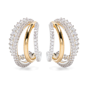 Luxury 18K Gold Plated 925 Silver Diamond Huggie <b>Earrings</b> Round Brilliant Cut Channel Setting Women Geometric Wedding Jewelry - Product Image 1