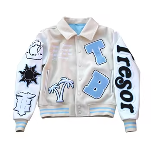 Custom <b>White</b> Varsity <b>Jacket</b> <b>Men</b> Embroidered Letterman Coat Windproof Breathable Casual College Outerwear - Product Image 2