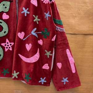 Luxury Red Velvet Embroidered Suzani <b>Jacket</b> With Snake Heart <b>Star</b> Pattern Stand Collar Boho Full Sleeve Autumn Outerwear - Product Image 5