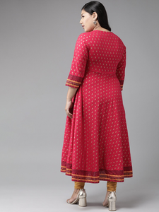 Kurta Anarkali en coton imprimé rose doré, taille plus, col rond, manches trois quarts, tenue parfaite pour femmes - Product Image 4
