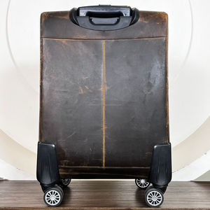 Handcrafted Tan & Brown Checkered Fur Leather Rolling Luggage Suitcases Trendy Designer Large Capacity Carry-On Travel luggage - Product Image 5