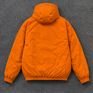 Orange Hooded Winter <b>Jacket</b> <b>with</b> <b>Pockets</b> Loose Fit Casual Style Midweight Solid Color Unisex Coat Nylon <b>Zipper</b> Closure Dyed - Product Image 2