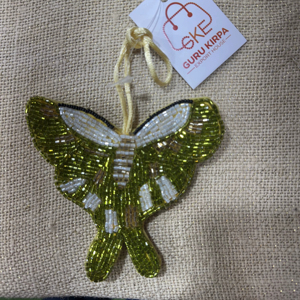 Colgante de alta calidad hecho a mano, estilo bohemio cristiano, con perlas de imitación y cuentas de vidrio lampwork en forma de símbolo de la paz, para bolso. - Product Image 1