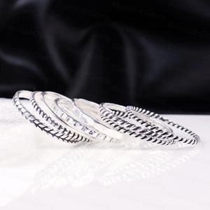 925 Sterling <b>Silver</b> Multi Layer <b>Stacking</b> <b>Rings</b> Set Oxidized Wide Band <b>Ring</b> Twisted Rope Hammered Textured Boho Statement Jewelry - Product Image 1
