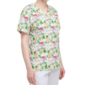 Custom Women's Medical Scrub Set V Neck Hospital <b>Nursing</b> Uniform Polyester Jersey Top and Pants OEM - Product Image 2