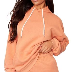 Sweat-shirt à capuche unisexe de couleur unie à manches longues pour l'automne, couleur orange, avec poche avant et cordons de serrage blancs - Product Image 2