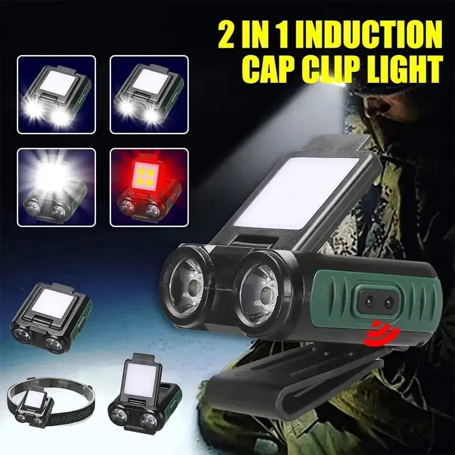 Sensore COB LED cuffia a Clip luce con testa ricaricabile USB torcia incorporata batteria faro Led testa per la pesca in campeggio