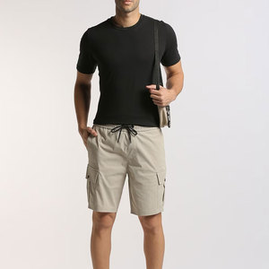 Shorts cargo kaki pour homme, couleur unie, avec cordon de serrage à la taille et poches, style décontracté - Product Image 4