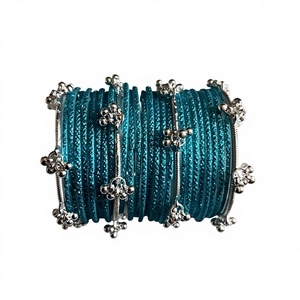 Colorful Stylish Vibrant Brown Silver Plated Trendy Geometric <b>Glass</b> <b>Bangles</b> Imitation Pearl Churiyan Set Wedding Party Wear - Product Image 1