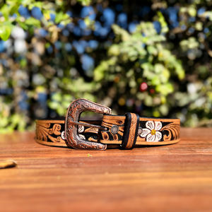 Ceinture Western en cuir sculptée à la main avec boucle Western en laiton, ceinture en cuir argentin peinte à la main, ceinture de cowboy - Product Image 3