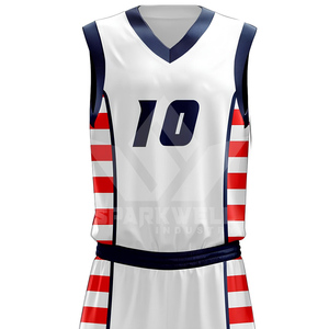 Ensemble de maillots de basket-ball sublimés personnalisés, blanc, rayé rouge, col en V, sans manches, respirant, polyester, adulte, unisexe, toutes saisons - Product Image 3
