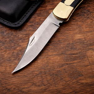 Couteau de poche pliant artisanal, lame en acier inoxydable, couteau à verrouillage, manche en bois d'ébène, outil de camping en plein air avec étui en cuir - Product Image 3