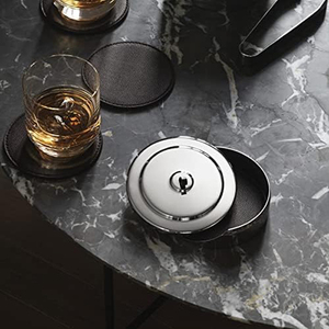 Leather Coaster Set Of 5 With Mirror Polished Stainless Steel Case with Handle - Product Image 4