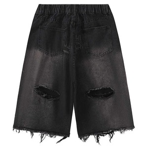 Men's Black Vintage <b>Y2K</b> Breathable Distressed Denim Shorts Mid Waist Ripped Cotton Casual Party Summer Style - Product Image 4