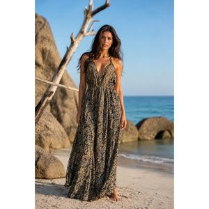 Floral Print Eco-Friendly Lightweight Breathable Silk Viscose Sleeveless A-Line Floor-Length Washable V-Neck Loose Bohemian - Product Image 1