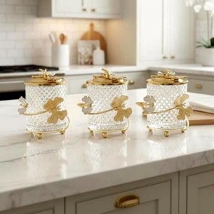 Leaf Design Silver Metal Glass Container For Gifting Purpose Luxury Storage <b>Jar</b> For Weddings And Housewarming From India - Product Image 3