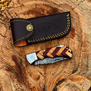 Cuchillo Plegable Artesanal de Acero Damasco con Mango de Madera, Herramienta de Caza para Exteriores, Alta Calidad, OEM, Venta al por Mayor y al por Menor, Europa, EE. UU., TARJ - Product Image 2