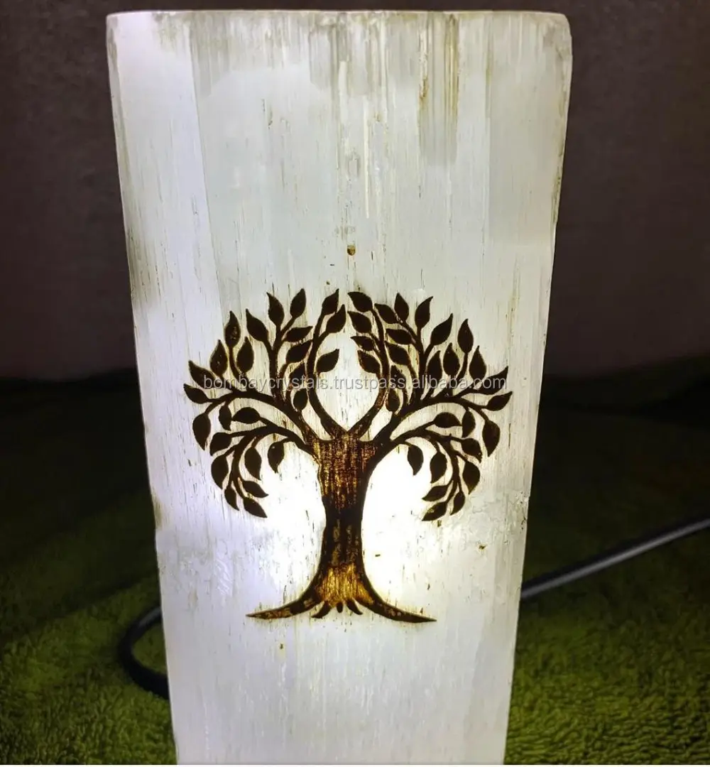 셀레나이트 램프 소금 램프 영적 기호 새겨진 홈 장식 인도 화이트 사랑 자연 도매 크리스탈 보석