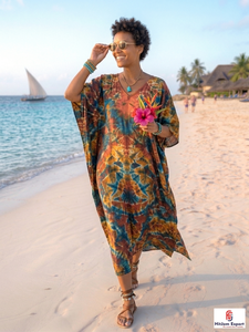 Elegant Premium Stylish Printed <b>Kaftan</b> Dress Women Beach Wear Loose Fit Soft Fabric <b>Summer</b> Manufacturing Supply - Product Image 2
