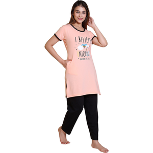 Conjunto de Pijamas para Mujer de Fábrica Directa, Ropa de Dormir Informal de Algodón Transpirable con Estampado, OEM - Product Image 1