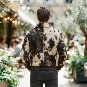 Handmade Genuine Cowhide Hair on Leather Plaid Hooded Motorcycle Western <b>Summer</b> <b>Jacket</b> for <b>Men</b> Vintage Cowboy Bomber Gift - Product Image 5