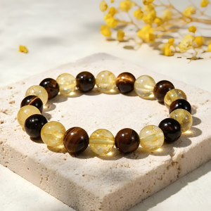 Pulsera de Citrino Natural y Ojo de Tigre de 10 mm, Pulsera de Cuentas de Cristal Curativas, Regalo Espiritual de Abundancia y Prosperidad, Venta al por Mayor - Product Image 1
