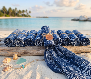 Paréo en coton doux 100% fait main, imprimé au bloc indigo, jupe bohème et paréo de plage, cache-maillot de bain - Product Image 1