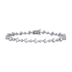 Pulsera de tenis de plata 925 con moissanita para mujer, corte esmeralda y corte brillante redondo, engaste de garra, joyería clásica para boda - Product Image 1