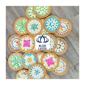 AVAILABLE Rattan Storage Tray With Mother Of Pearl For Jewelry Organization And Tabletop Decoration Handmade - Product Image 1