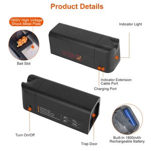 Piège à rongeurs électrique haute tension 1800V réutilisable pour l'intérieur, piège anti-parasites pour rats et souris, tueur intelligent par électrocution - Product Image 2