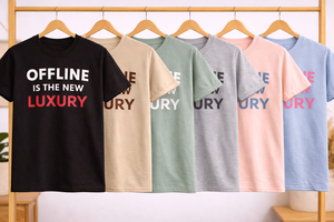 T-shirt personnalisé avec citation minimaliste, imprimé, « Offline Is The New Luxury », pour femme et unisexe, en coton, décontracté, à manches courtes, OEM ODM - Product Image 3