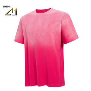 T-shirt en coton tricoté pour homme 250g, col rond, manches courtes, respirant, décontracté, design dégradé, coupe classique, impression de logo personnalisée - Product Image 2