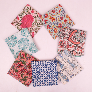 Foulard carré en coton doux imprimé à la main avec motifs floraux, extensible dans quatre sens, style bohème de luxe - Product Image 3