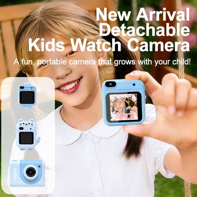 Children Cartoon Digital Camera 3PCS Set 180° Flip Lens Dual Camera HD Video Watch with English Learning & Puzzle Games