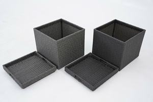 Caja de Almacenamiento de Mimbre Negra para Exteriores, Organizador con Tapa, Tejido de Cuerda, Bandeja para Mesa de Patio o Terraza - Product Image 3
