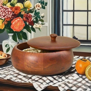 Olla de Madera de Diseño Personalizada, Estilo Clásico, Duradera, Multifuncional, con Tapa de Madera, Ecológica, para Servir en la Cocina, Hecha a Mano - Product Image 4