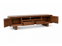 Meuble TV moderne de luxe en bois massif avec tiroirs de rangement et portes, design scandinave, à poser au sol pour salon et chambre, 55-59 pouces