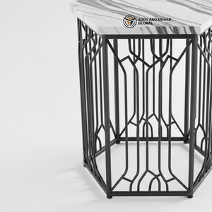Taburete Metálico Hexagonal Industrial Personalizado al por Mayor con Superficie de Mármol, Mesa Auxiliar con Estructura de Hierro con Recubrimiento en Polvo Premium, Duradero para Dormitorio - Product Image 5