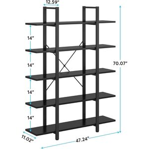Vintage Industrial Style Bookshelf in <b>Black</b> Elegant <b>Bookcase</b> Design - Product Image 2