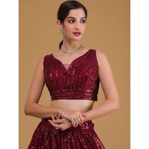 Georgette lehenga choli สีแดงสวยสง่าพร้อมปักชุดหมั้นสำหรับงานแต่งงานอินเดียและปากีสถาน - Product Image 4