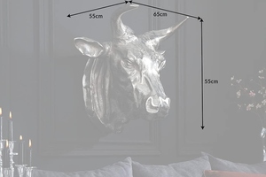 Extravagant Artistic Bull Head Wall <b>Decoration</b> TORERO 65 cm Silver Aluminum <b>Skulls</b> Animal Theme Wall Accessory - Product Image 5