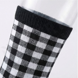 Crew <b>Socks</b> Plaid Pattern <b>Black</b> White Gray Casual Knitted Breathable Adult Spring Style - Product Image 4