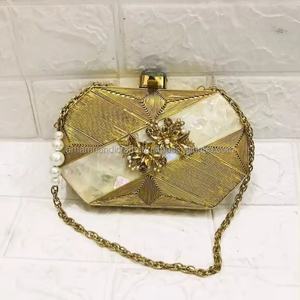 Bolso de noche para damas Hecho a mano Madre de perla Embrague Patrón de piedra de metal Precio bajo Accesorio de boda - Product Image 1