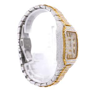 Reloj de Lujo Personalizado de Acero Inoxidable Cuadrado con Diamantes de Imitación, Esfera de Cuarzo Moissanita, 41 mm, Números Romanos, Ligero - Product Image 3
